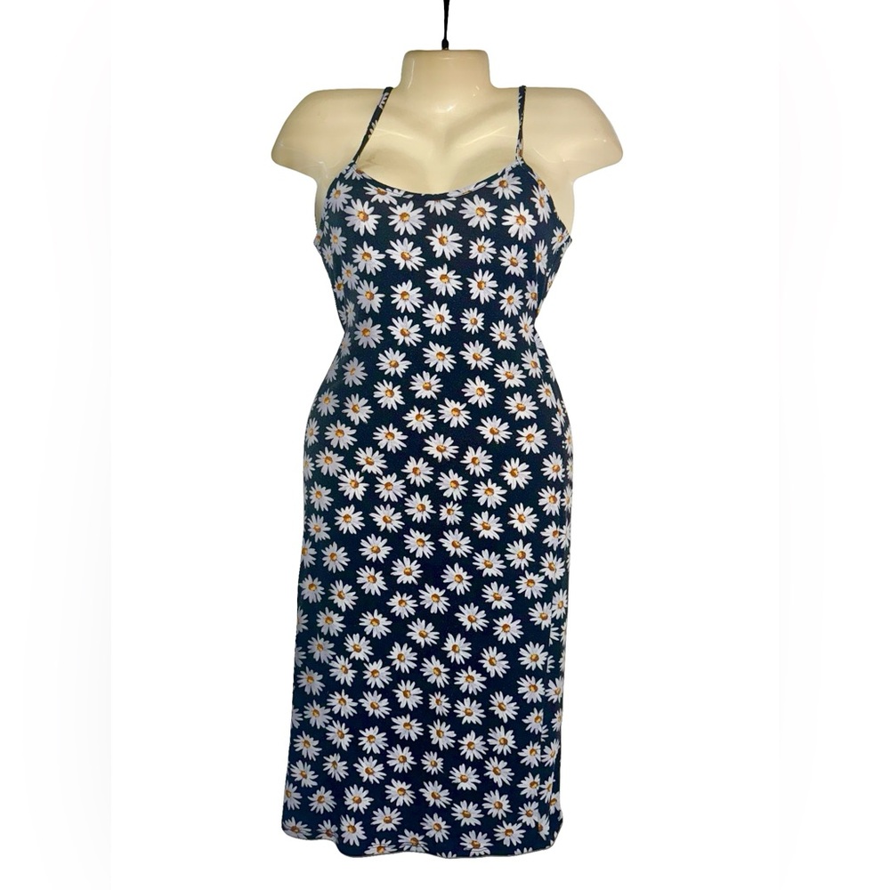 Daisy Print Navy Spaghetti Strap Slip Dress